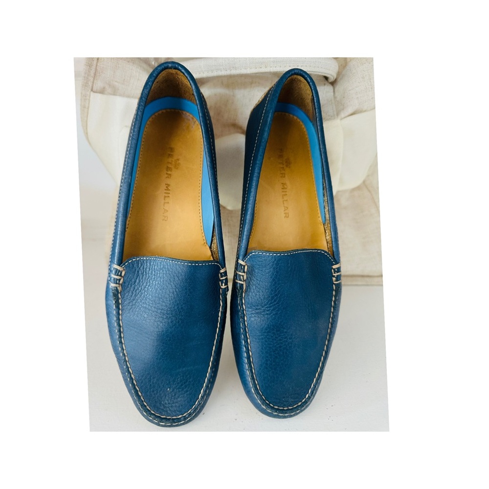 Peter Millar Women’s Blue Pebble Leather Driving Moccasins size 9  Gorgeous! - Picture 3 of 7